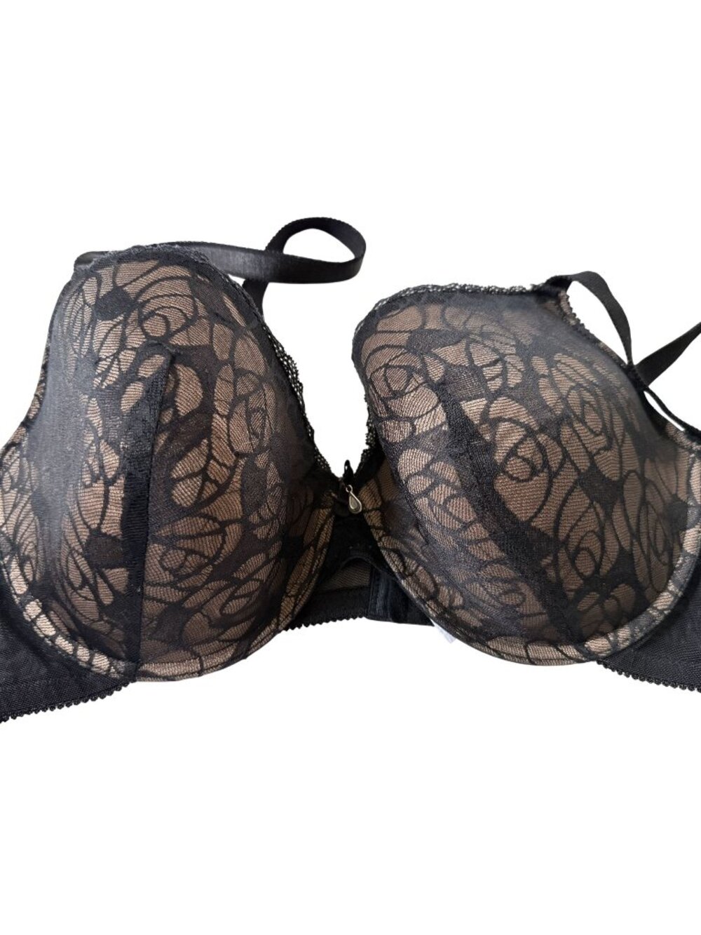 Gilligan & O’Malley Studio Black Floral Lace Nude Lined Underwire Bra 42C Sexy